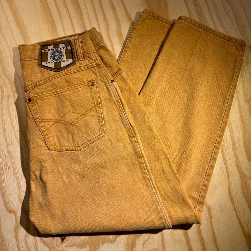 Results Basic Jeans Mens 33M Mustard Yellow Vintage Straight Leg Button Fly